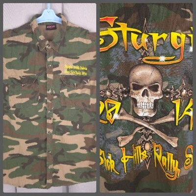 Sturgis Shirt Mens 5XL Camo Sleeveless Skull Graphic Biker Grunge Americana Y2K - Image 1 of 4
