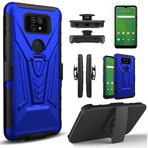 For Cricket Ovation 2 Phone Case, Belt Clip Cover + Tempered Glass Protector