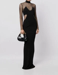 Tom Ford Women's Black Mesh Panel Mock Long Sleeve Gown Dress Size 44 - Picture 1 of 5