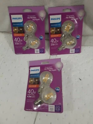 Philips 40-Watt Equiv G16.5 LED Light Bulb Soft White Globe (2-Pack)-LOT OF 5 - Image 1 of 3