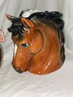 Vintage Relpo Brown & Black Horse Headvase Ceramic Planter 6739 Made in JAPAN