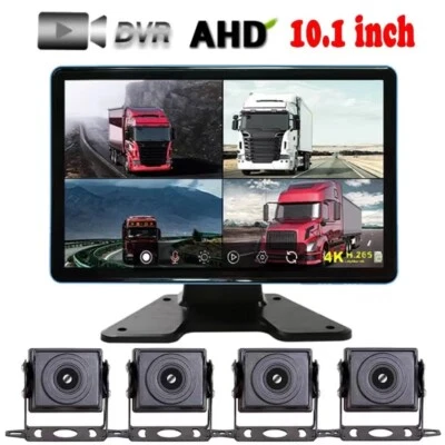 10.1" Quad Split Monitor Screen 4PIN 4X CCD Rear View Backup Camera for Truck RV - Image 1 of 4