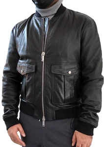 DSQUARED2 BNWT BOVINE BOMBER LEATHER JACKET-BLACK EU56/US46/XXXL (3XL-/XXL) - Picture 1 of 7