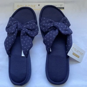 Goldtoe Women’s Slippers Superior Comfort Memory Foam Navy Bow Large 9 New Open - Picture 1 of 5