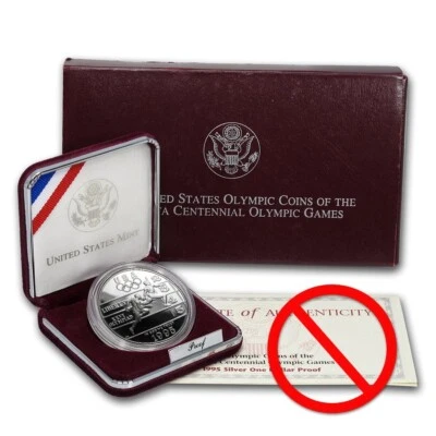 (1) 1995 P Olympic Track & Field $1 Commemorative Proof Silver Dollar w/Box - Image 1 of 4
