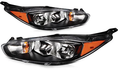 For Ford Fiesta 2014-2018 Headlights Assembly L+R Headlamps Black Housing - Image 1 of 4