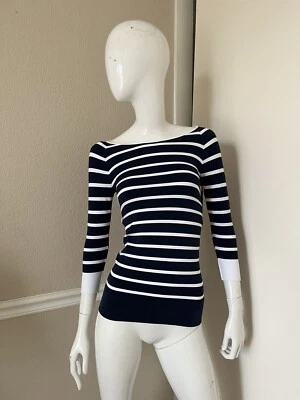 TEES BY TINA NWT! 3/4 Sleeve HAMPTON STRIPE Navy Blue/White Stretch Top O/S NEW! - Image 1 of 4