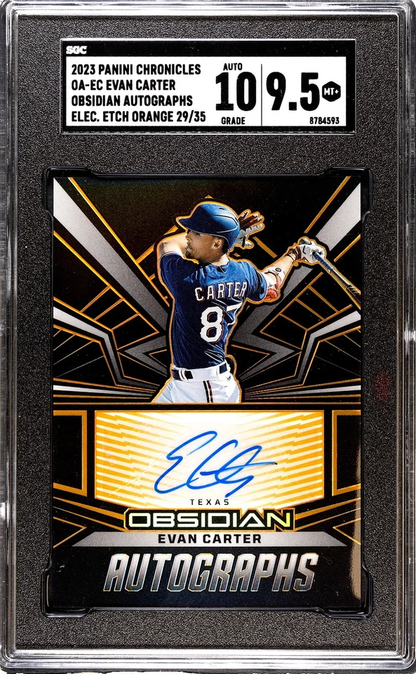2023 Chronicles Evan Carter Obsidian SGC 9.5 w/10 Auto Electric Etch Orange /35 - Image 1 of 2