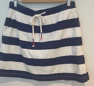 Vineyard Vines Womens M Striped Cotton Drawstring A-Line Mini Skirt White Blue - Picture 1 of 5