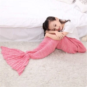 Throw Blanket Mermaid Tail for Kids, Pink Crotchet Mermaid Blanket Silky Comfort - Picture 1 of 2