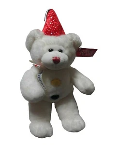 Russ Happy Birthday White Teddy Bear 15" Plush Party Hat with Tags  - Picture 1 of 2