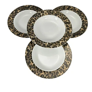 Tienshan Leopard Soup Salad Bowls Rimmed Animal Print 8.5" Set of 4 - Picture 1 of 11