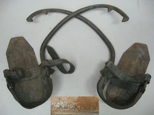 VTG WWII WEHRMACHT GERMAN TREE POLE TELEPHONIST CLIMBING GAFFS SPIKES HOOKS SPUR - Picture 1 of 10