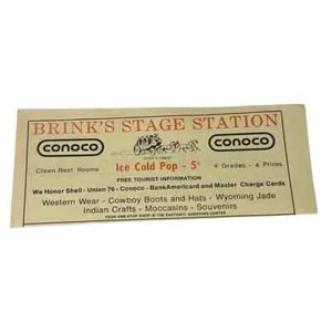 Brinks Stage Station Conoco Gasolinera Anuncio De Colección Cody Wyoming Principios Años 70 - Imagen 1 de 2