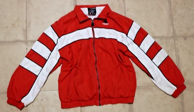 Chaqueta de Pista Retro Adidas M Roja Y2K De Colección 3 Rayas Cremallera Completa Algodón Fútbol Foto 1 de 4