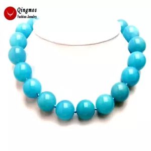 18mm Round Natural Sky Blue Jade Necklace for Women Chokers 17" Stone Jewelry - Picture 1 of 6