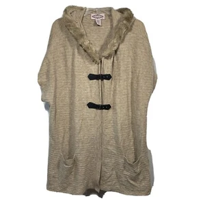 Oliver By Escio Womans Hooded Poncho Shawl Size S/M Tan Side Button - Picture 1 of 8