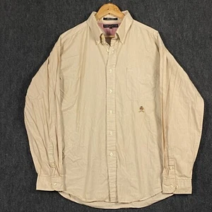 Tommy Hilfiger Mens XL Long Sleeve Button Down Shirt Brown Pin Stripe Crest - Picture 1 of 12