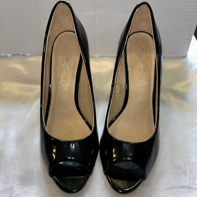 Stiletto Aldo con plataforma de charol negro punta abierta - para mujer talla 8 (39) Foto 1 de 4