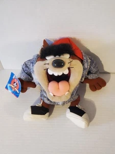 Tasmanian Devil Taz Looney Tunes Plush Wearing Jean Jacket Red Hat 1997 Equity - Picture 1 of 5
