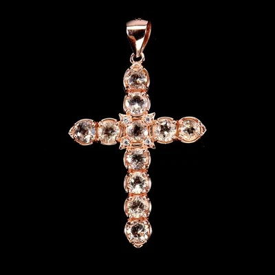 925 Sterling Silver Pendant Round Morganite 4mm Natural GemstoneCross  Jewelry - Image 1 of 4
