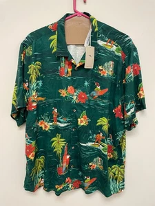 NWT Tommy Bahama Green Surfs Up Santa 100% Silk Shirt Size 3XLB - Picture 1 of 9