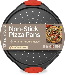 Pizza Tray Carbon Steel Pizza Pan Holes Non-Stick PFOA PFOS PTFE Free by Bakken - Picture 1 of 7