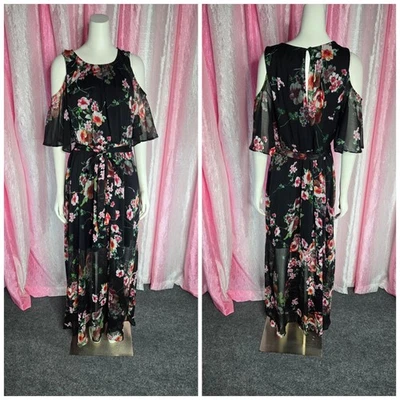 Calvin Klein Floral Cold Shoulder Flutter Sleeve Lined Maxi Dress Size 14  - Image 1 of 4
