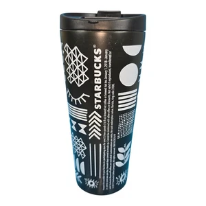 2018 Starbucks 16oz Black White Eye Pattern Refill Tumbler Insulated Rare - Picture 1 of 10