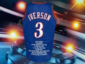 ALLEN IVERSON AUTOGRAPHED CUSTOM PHILADELPHIA 76ERS BLUE STAT JERSEY COA JSA - Picture 1 of 2