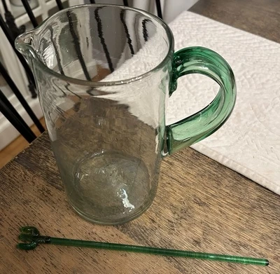 Jarra de vidrio Margarita con mango de vidrio verde agitador de cactus, 2 vasos de siesta Foto 1 de 4