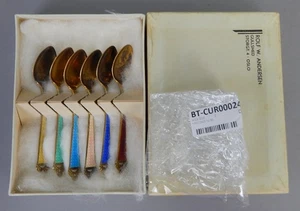 Vintage David Andersen Norwegian Sterling Silver Enamel Demi Spoons Box Set 52g - Picture 1 of 5