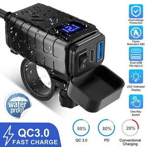 QC3.0+PD Motorcycle Dual USB Phone GPS Fast Charger Adapter Voltmeter Waterproof - Picture 1 of 7