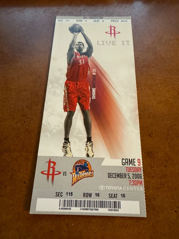 Boleto completo de baloncesto de los Houston Rockets Warriors 2006 Tracy McGrady 31 puntos 12/5 Foto 1 de 1