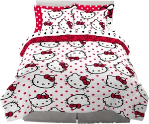 Hello Kitty Polka Dot Queen Bedding 7-Pieces Super Soft Comforter and Sheet Set - Picture 1 of 8