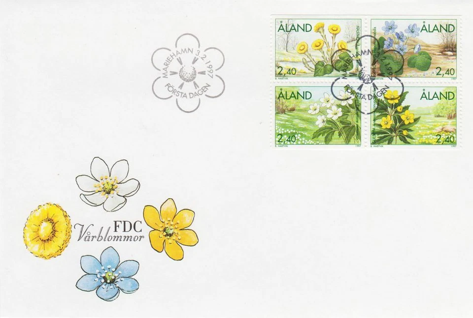 Exotic Sping Flowers Block Aland Finland Mint FDC 1997 - Image 1 of 1