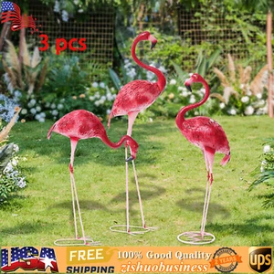 Paquete de 3 estatua de jardín de flamencos rosa escultura decoración patio arte estatuas de metal nuevo - Imagen 1 de 16