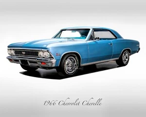 Classic Cars - 1966 Chevy Chevelle in Mist Blue - Muscle Car - Print - Picture 1 of 6