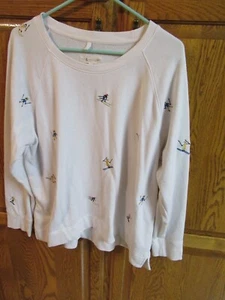 Women's Loft Skier Embroidered Novelty Pullover Sweatshirt (White) - Size Large - Picture 1 of 8