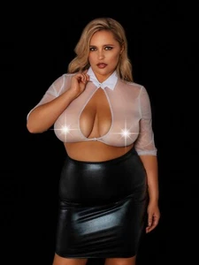 erotic suit of the secretary with a transparent top and patent leather skirt - Picture 1 of 9