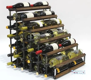 Estante de vino doble profundidad 54 botellas roble oscuro teñido madera y metal listo para usar - Imagen 1 de 2