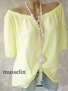 36 38 40 42 44 carmen Bluse Tunika musselin Ausschnitt zum binden neon GELB - Bild 1 von 6
