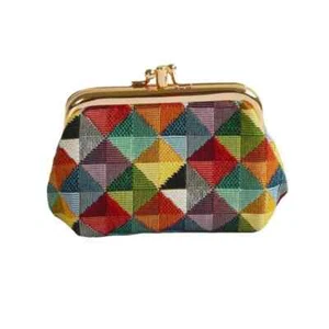 Signare Colorful Multi-Color Triangles Double Section Coin Frame Purse Tapestry - Picture 1 of 2