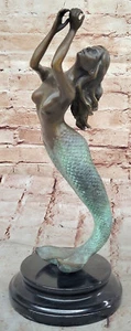 Nude Mermaid Swimming Bronze Figure Height 15" Nautical Tropical Home Artwork NR - Picture 1 of 10