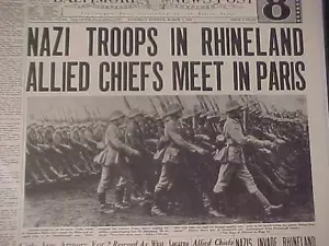 VINTAGE NEWSPAPER HEADLINES~ GERMAN HITLER ARMY STORM TROOPERS IN RHINELAND 1936 - Picture 1 of 6