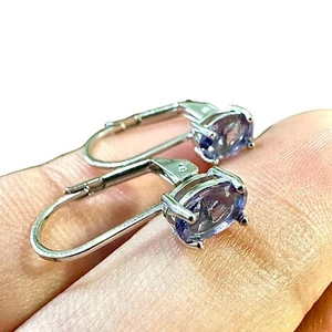 Tanzanite Earrings 18K White Gold Plated Dangle Leverback Earrings lab-created - Picture 1 of 8