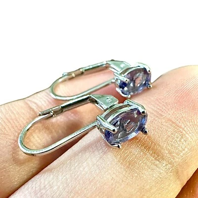 Tanzanite Earrings 18K White Gold Plated Dangle Leverback Earrings lab-created - Image 1 of 4