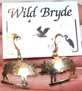 Fabulous WILD BRYDE signed goldplated pig Earrings Lot#324 - Picture 1 of 2