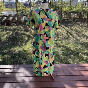VTG 80s Suburbans Colorful Midi Skirt Blazer Suit Womens Sz 14 Green Button Down - Picture 1 of 10
