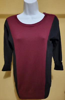 NUEVO CON ETIQUETAS $68 JOSEPH A. Suéter para mujer negro púrpura bloques de color manga 3/4 talla: PP Foto 1 de 3